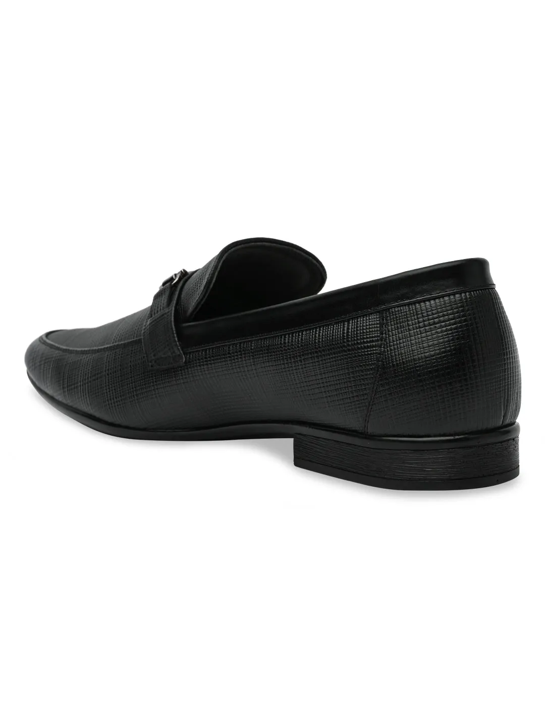Regal Black Mens Textured Leather Buckled Slip Ons
