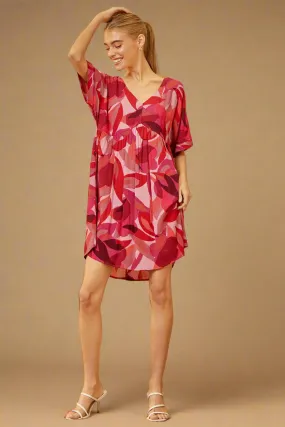Retro Print Babydoll Dress - Magenta