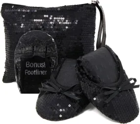 Silky Toes Women's Foldable Sequin Shoes Dressy Ballet Flats Roll Up Slipper Shoe with Matching Carrying Pouch