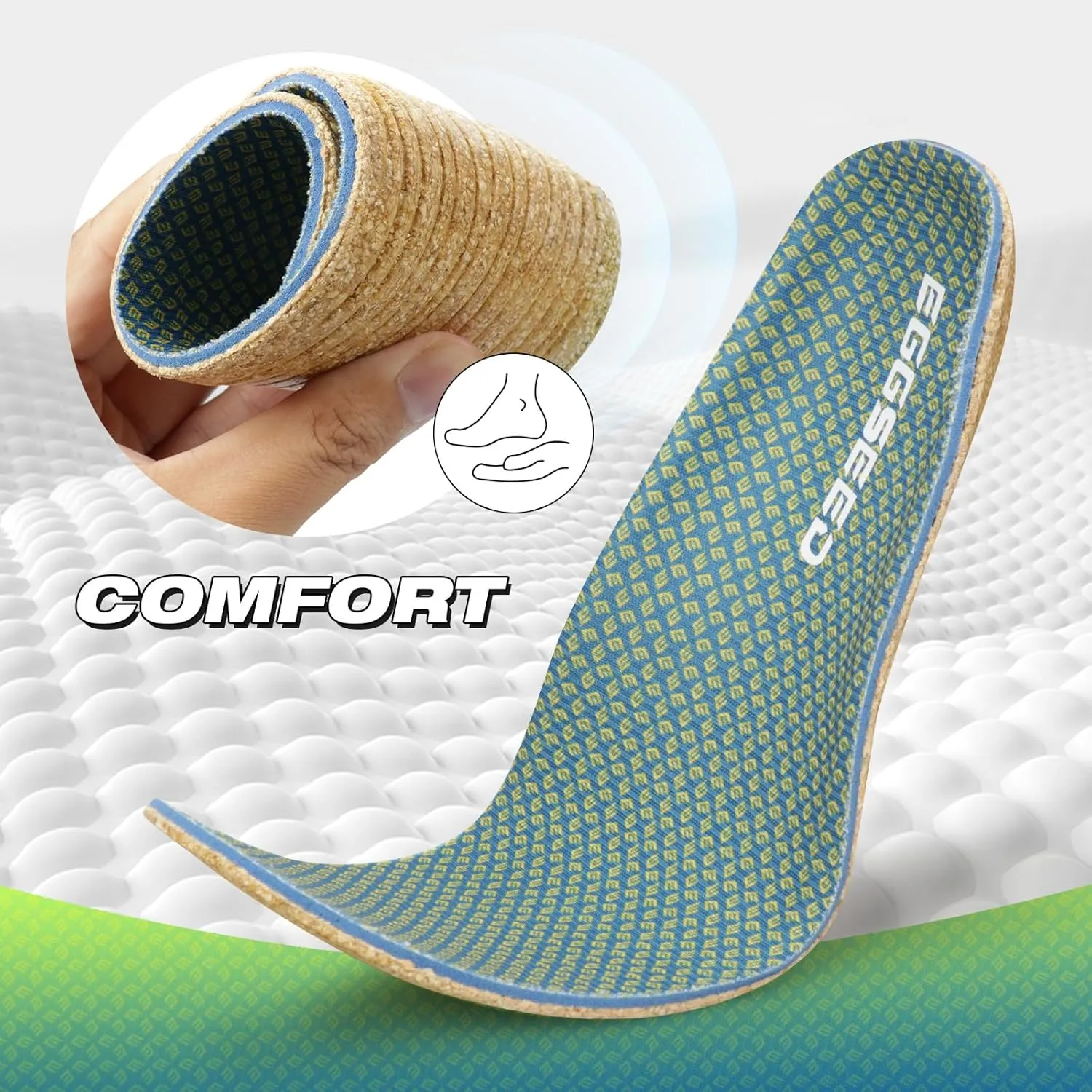 Thin Plantar Fasciitis Insoles, Arch Support Soft Breathable Cork Orthotic Shoe Inserts for Heel Pain Relief and Flat Foot, Anti Fatigue Work Insert （Men 4.5-6.5/Women 5.5-7.5）