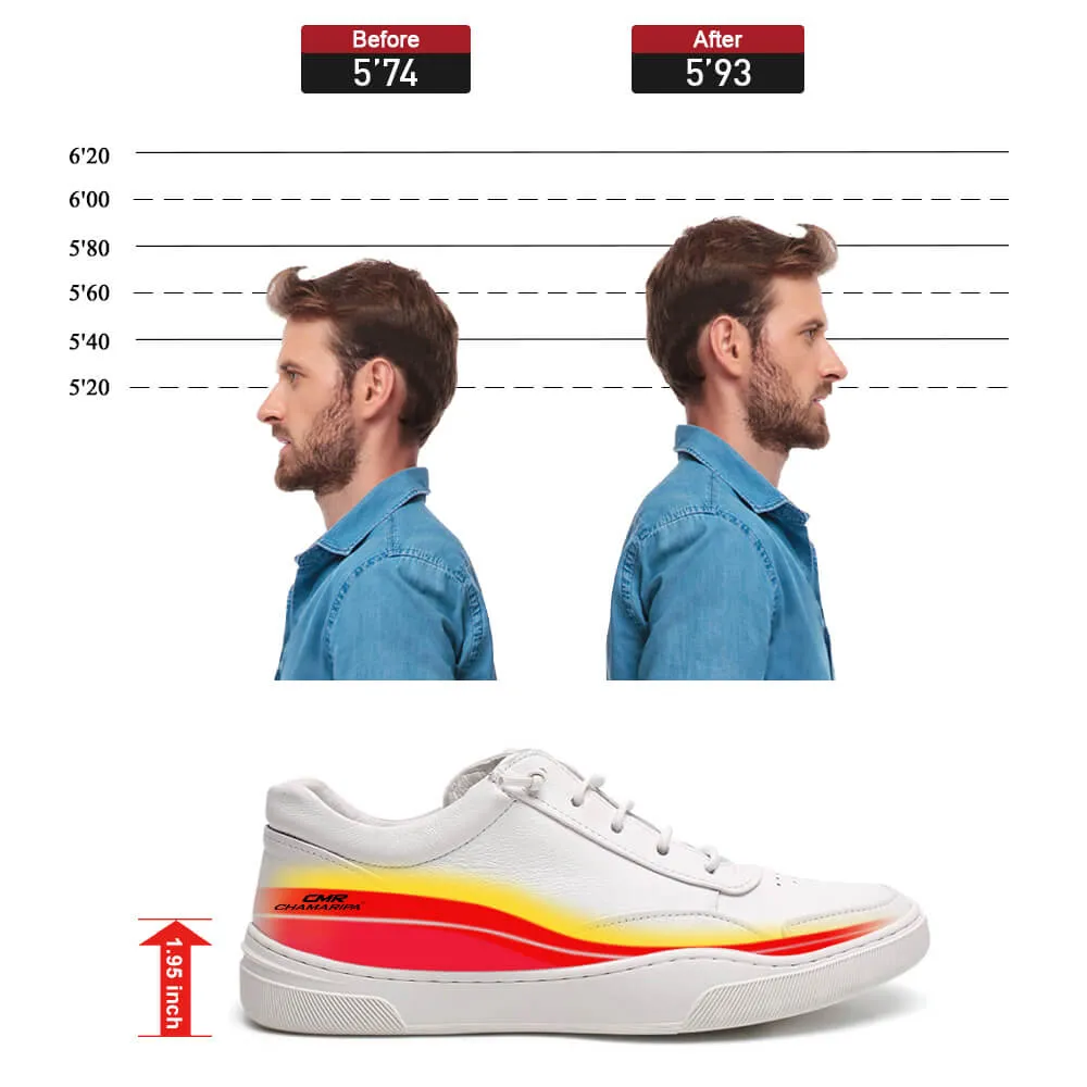 This item only ships to Europe - 5CM / 1.95 Inches CMR CHAMARIPA White Elevation Sneakers for Men