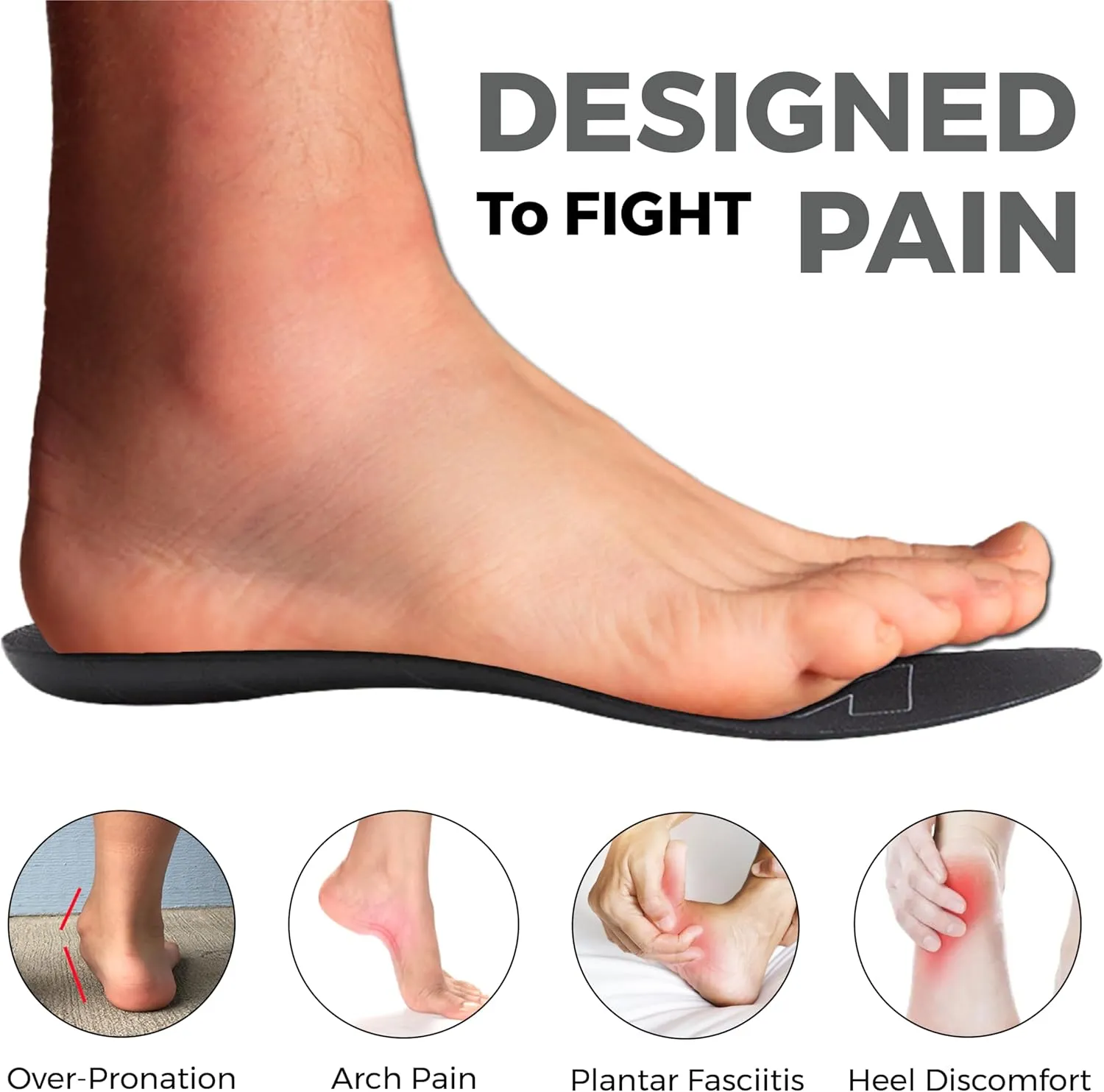 Ultra-Thin Plantar Fasciitis Insoles Designed for Comfort & Maximum Pain Relief, Ideal for Dress Shoes & Boots | Black (Men's 13-13 1/2)