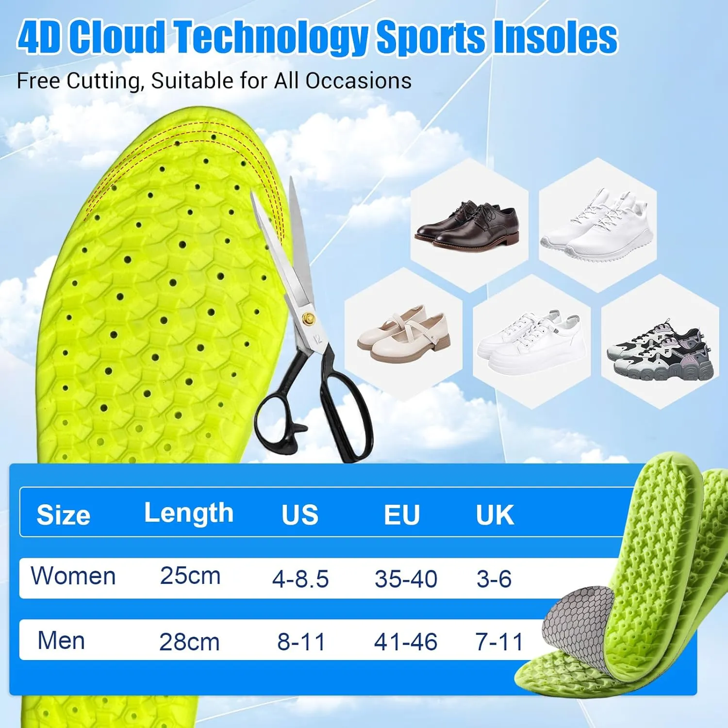 Upgraded Cloud Insoles for Men and Women, Best Replacement Shoe Inserts, Sports Shoe Insoles, Providing Great Shock Absorption and Cushioning for Feet Relief (Gray, Women: US 4-8.5)