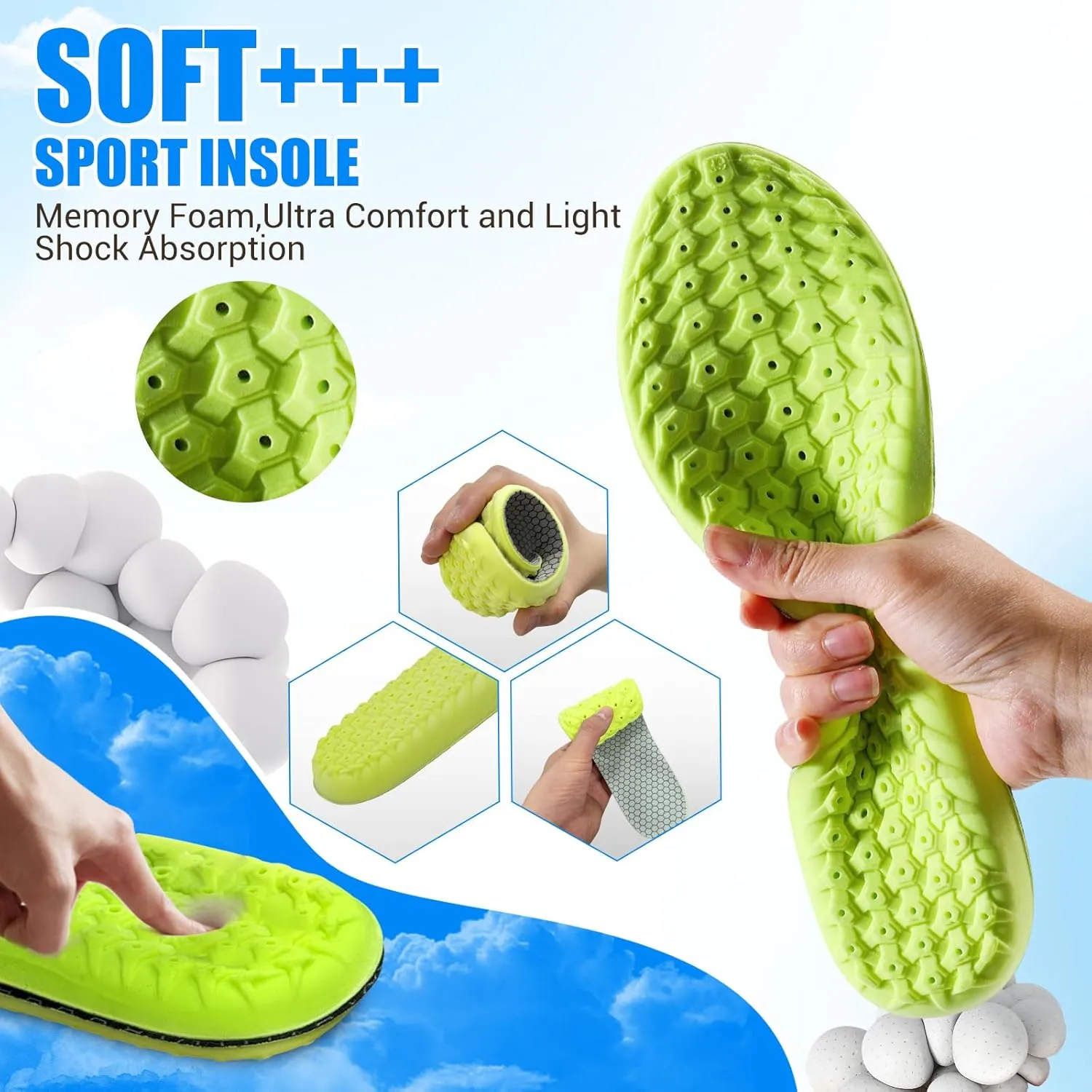 Upgraded Cloud Insoles for Men and Women, Best Replacement Shoe Inserts, Sports Shoe Insoles, Providing Great Shock Absorption and Cushioning for Feet Relief (Gray, Women: US 4-8.5)
