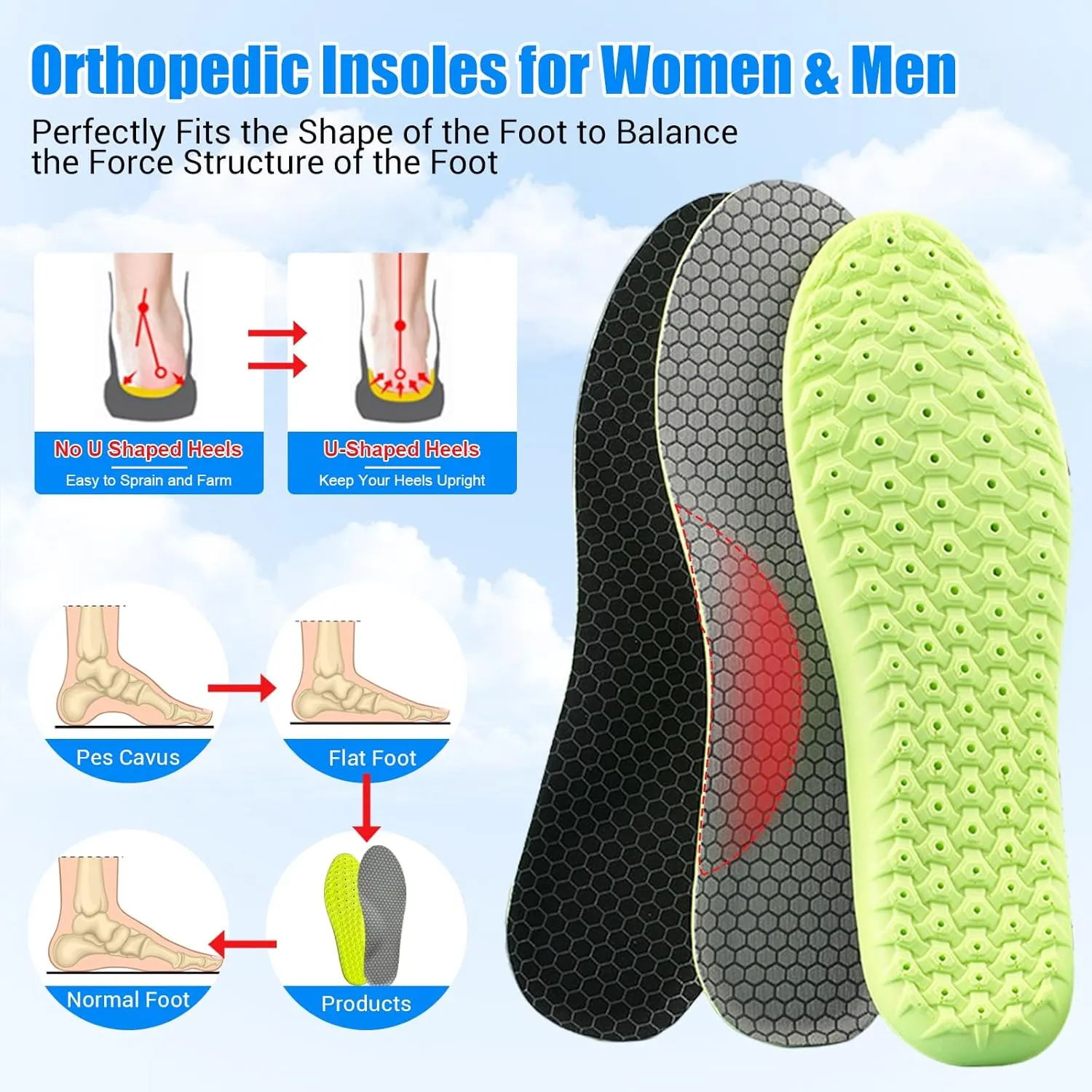 Upgraded Cloud Insoles for Men and Women, Best Replacement Shoe Inserts, Sports Shoe Insoles, Providing Great Shock Absorption and Cushioning for Feet Relief (Gray, Women: US 4-8.5)