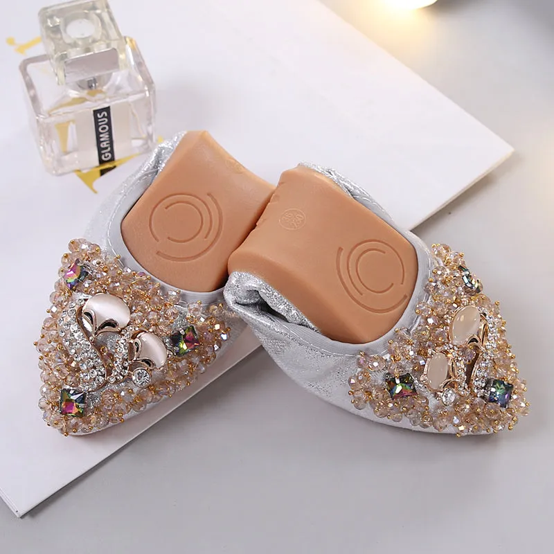 vanccy Rhinestone Flats Casual Comfort Dressy Flats For Wedding Fox Slippers