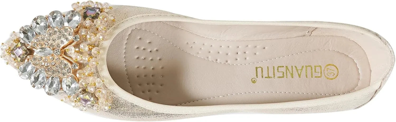 Women's Ballet Flats Rhinestones Wedding Ballerina Shoes Foldable Sparkly Comfort Slip on Flat Shoes