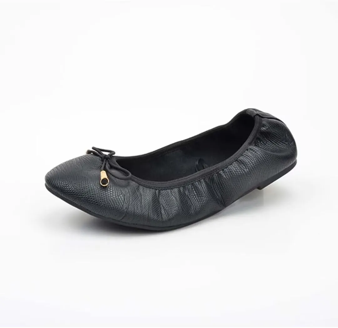 Women's Foldable Ballet Flats Bowknot Round Toe Dress Flats Shoes Comfortable