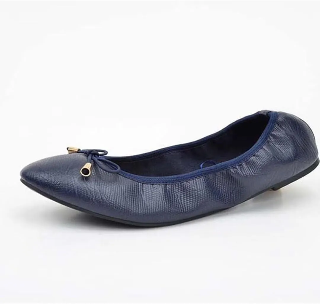 Women's Foldable Ballet Flats Bowknot Round Toe Dress Flats Shoes Comfortable