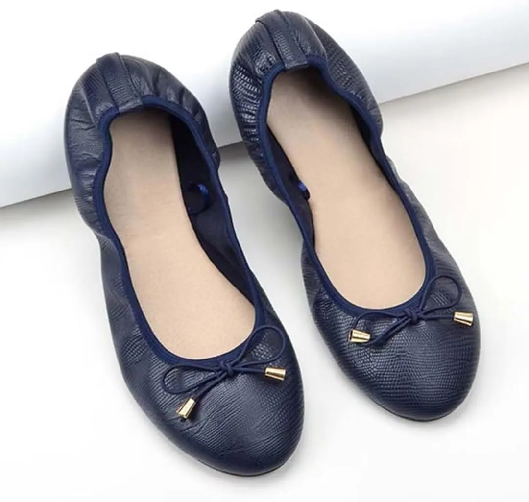 Women's Foldable Ballet Flats Bowknot Round Toe Dress Flats Shoes Comfortable