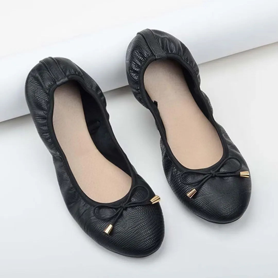 Women's Foldable Ballet Flats Bowknot Round Toe Dress Flats Shoes Comfortable