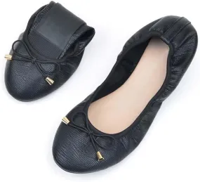 Women's Foldable Ballet Flats Bowknot Round Toe Dress Flats Shoes Comfortable
