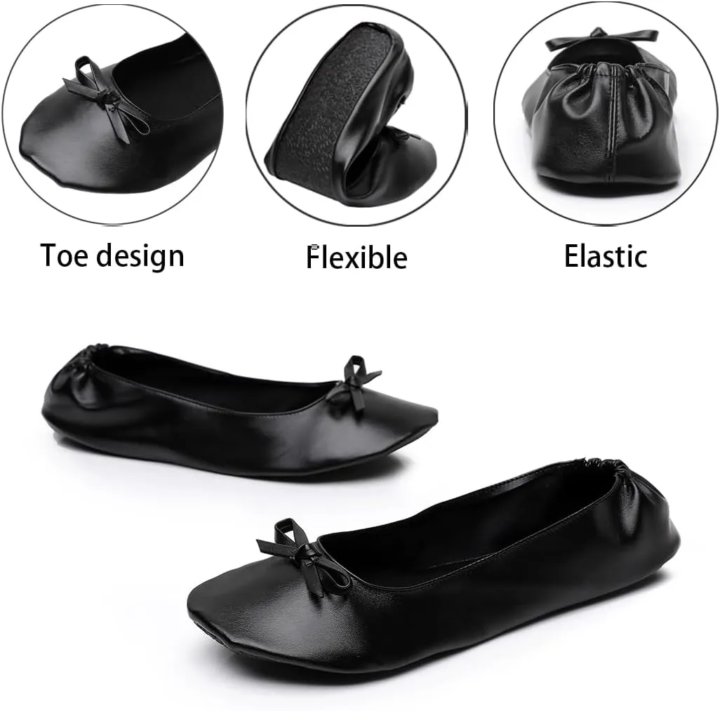 Women's Foldable Ballet Flats, Portable Roll Up Shoes with Zipper Pouch, Comfortable & Non-Slip, Perfect for Weddings, Office
