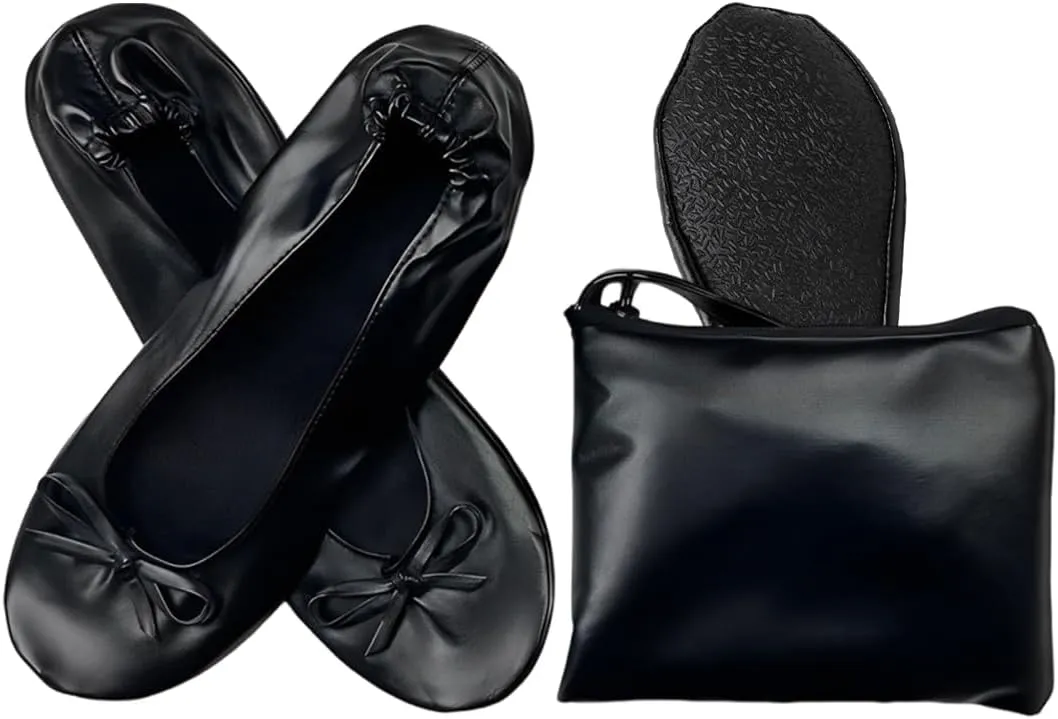 Women's Foldable Ballet Flats, Portable Roll Up Shoes with Zipper Pouch, Comfortable & Non-Slip, Perfect for Weddings, Office